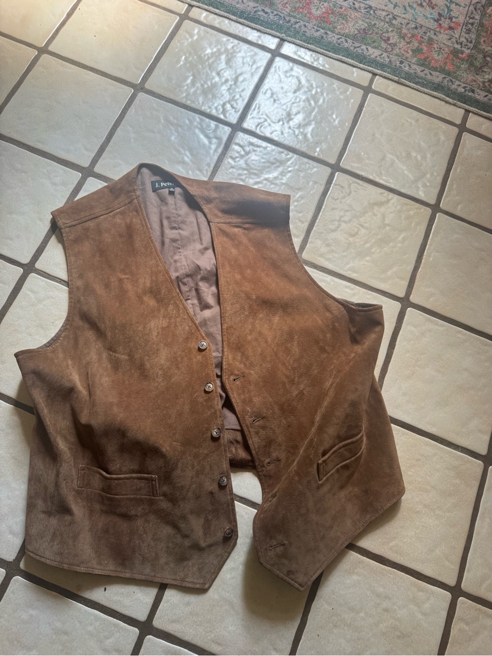 J. Peterman Brown Suede Men's Vest - Rustic Chestnut